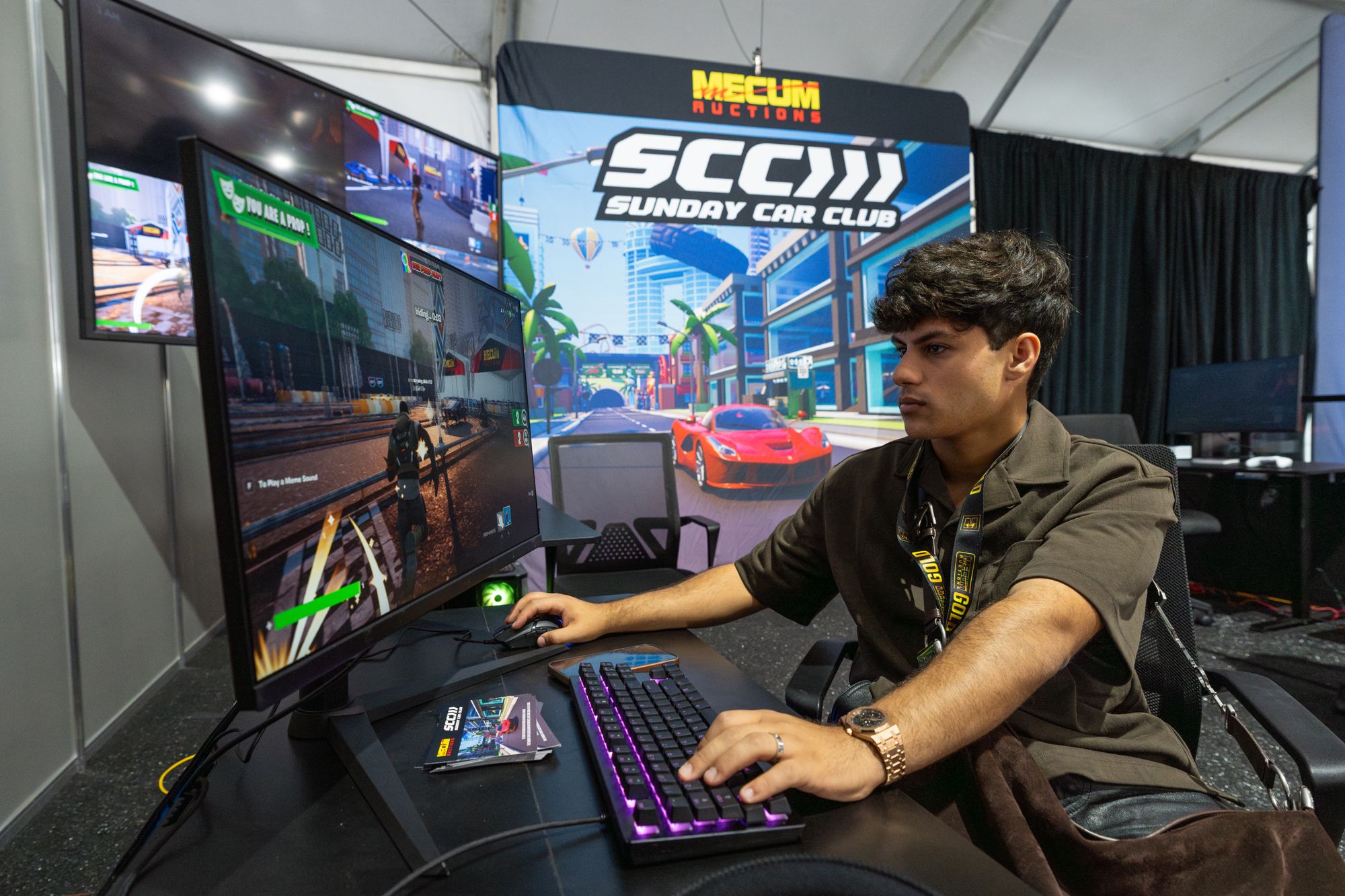 The SCC gaming lounge at Mecum Monterey. Photo: Mecum Auctions
